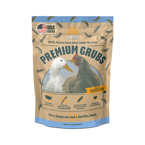 Premium USA black soldier fly larvae chicken treats by Eaton Pet and Pasture, 100% natural, high calcium, 1LB bag.