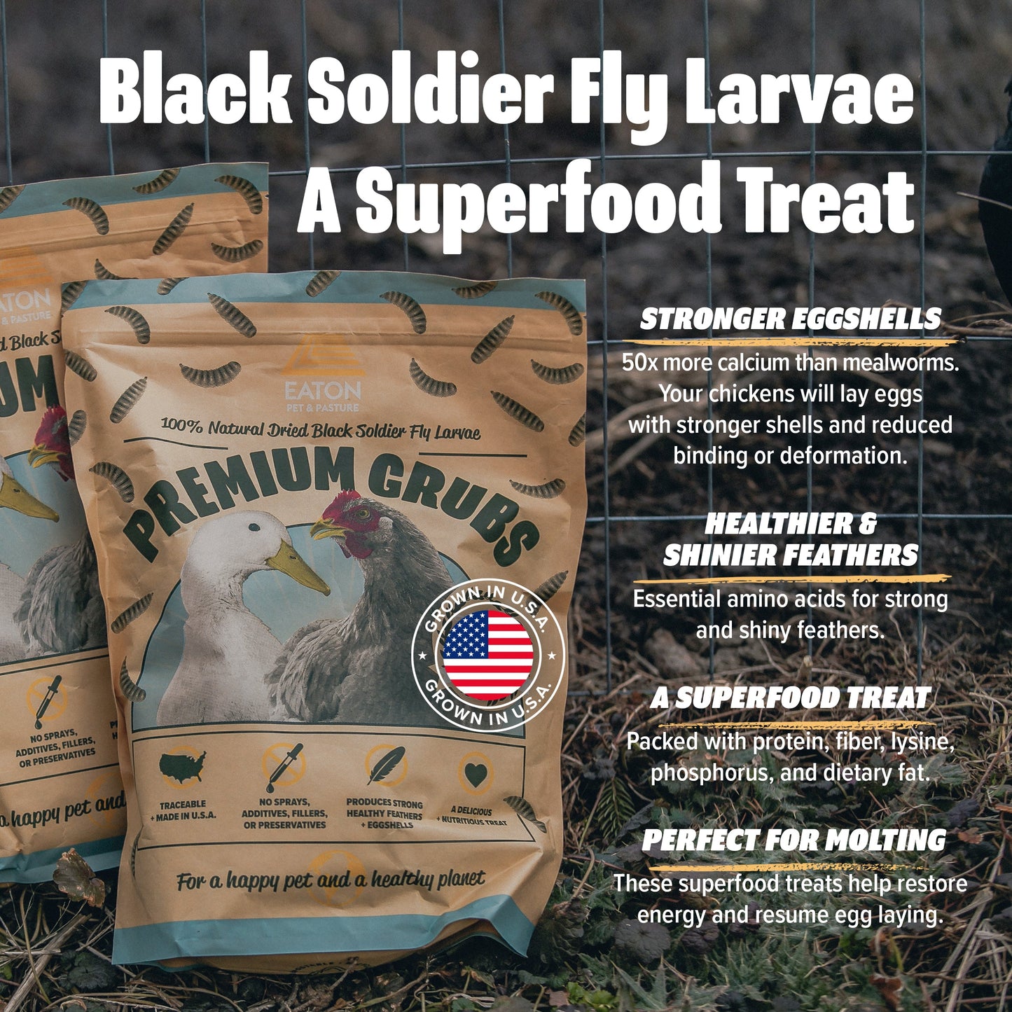 Premium Chicken Coop Bundle with hemp bedding, nesting pads, and black soldier fly grubs by Eaton Pet and Pasture