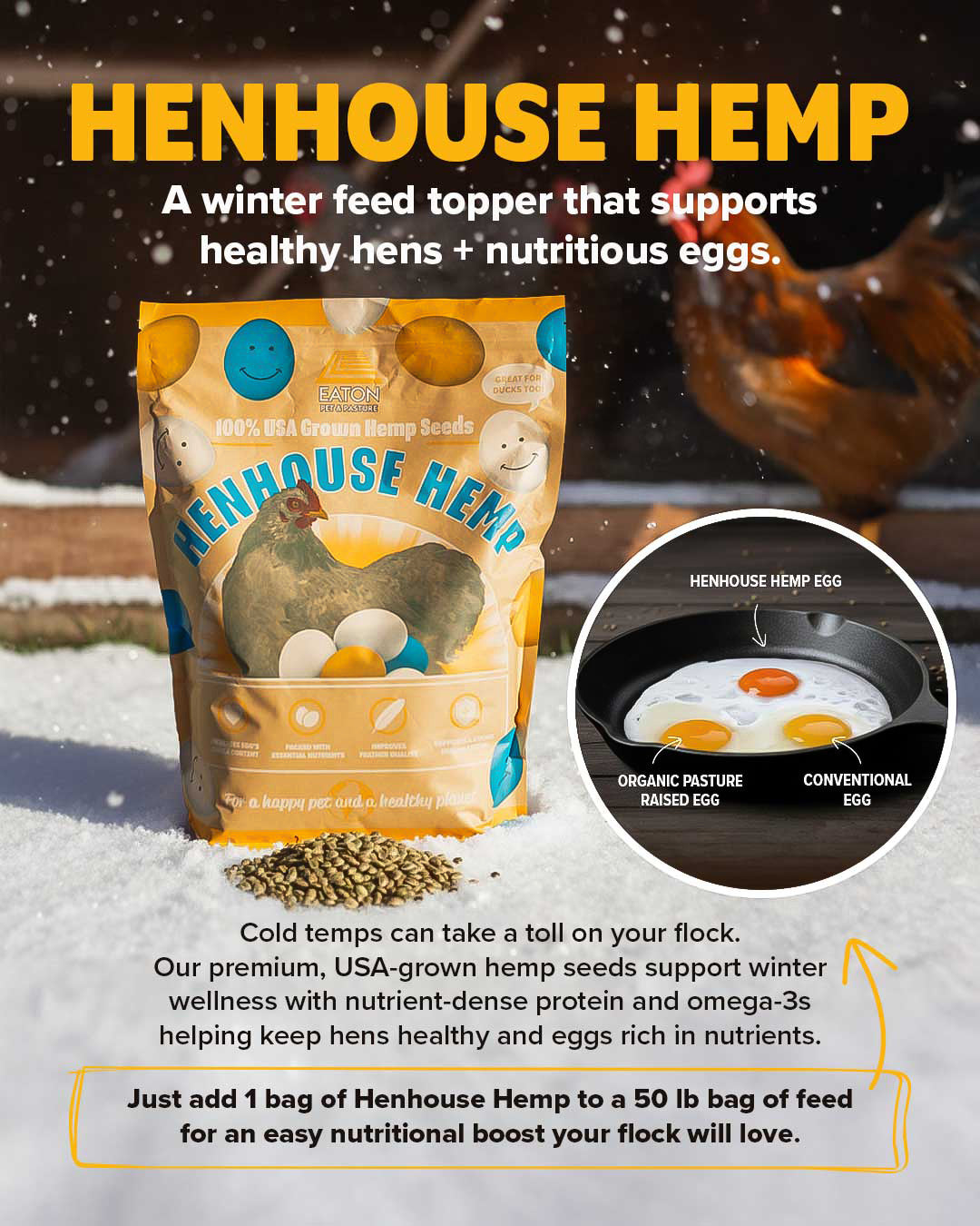 Suplemento alimenticio orgánico para pollos Henhouse Hemp - 4 lb