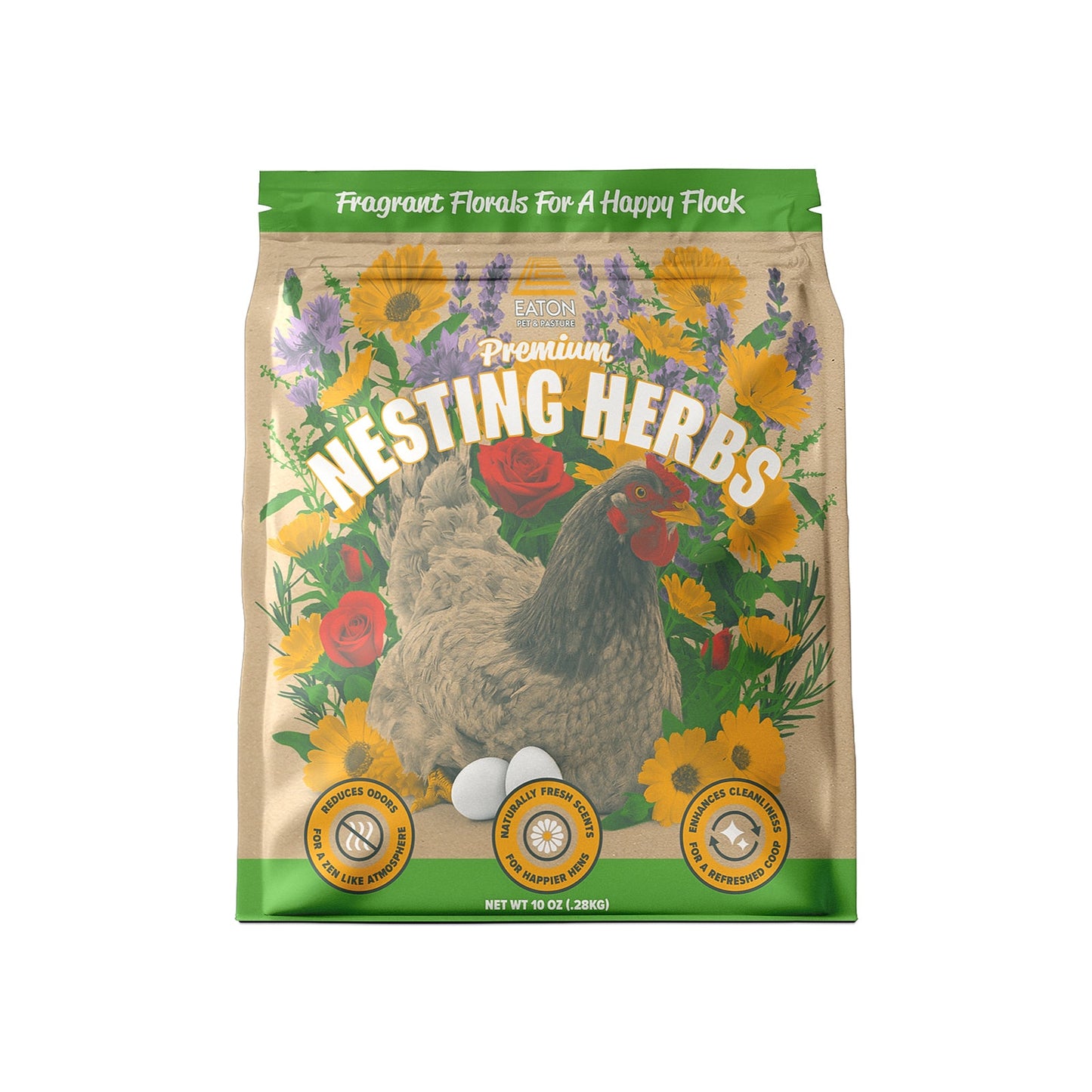 Premium Natural Nesting Herbs blend with calendula and lavender for chicken coops by Eaton Pet and Pasture.