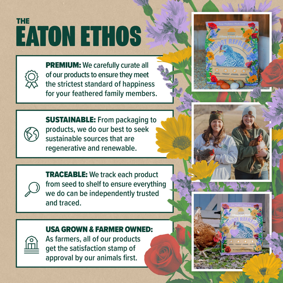 5 lb bag of Roost Refresh Premium Hemp & Herb Coop Freshener by Eaton Pet and Pasture, designed for chicken coops.