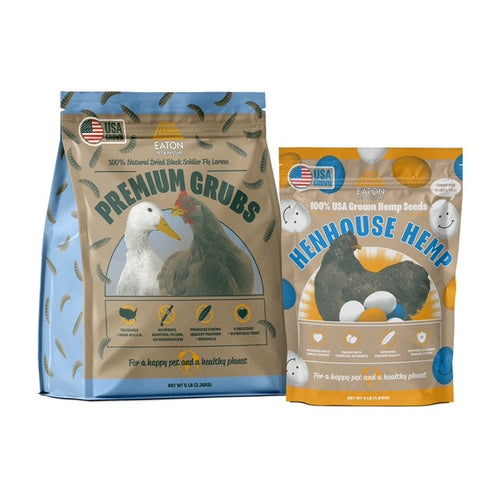 Ultimate Chicken Snack Pack - 9lbs of premium grubs and hemp treats for healthy backyard chickens by Eaton Pet and Pasture.