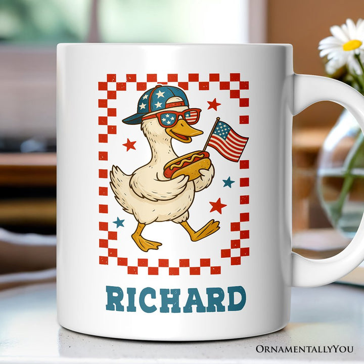 Patriotic Duck Personalized Ceramic Mug - 4th July Custom Name Gift