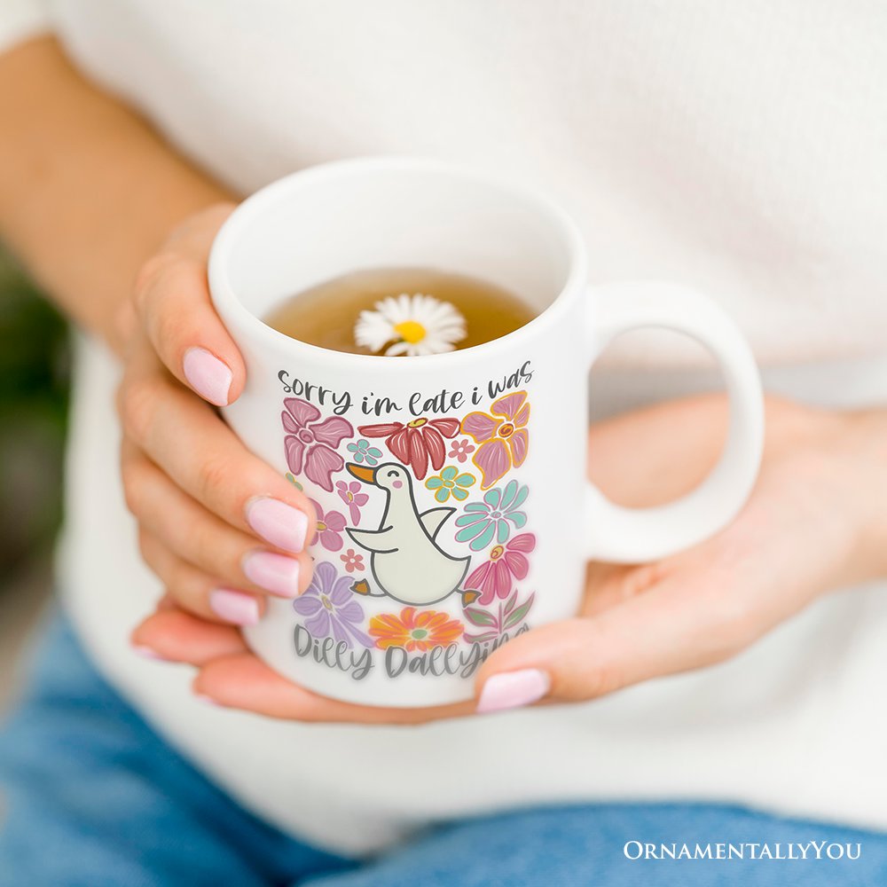 Taza personalizada "Lo siento, llegué tarde, estaba perdiendo el tiempo", regalo divertido de ganso y flores con nombre personalizado