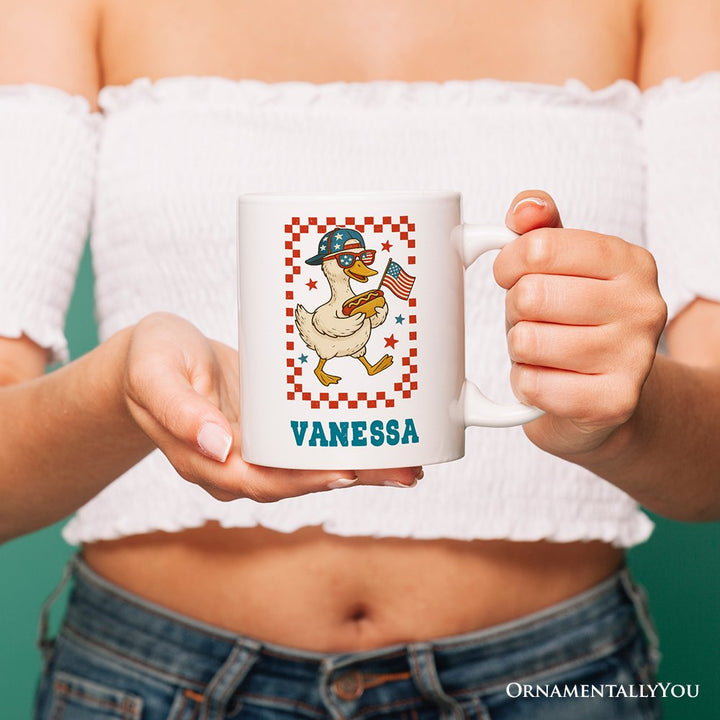 Patriotic Duck Personalized Ceramic Mug - 4th July Custom Name Gift