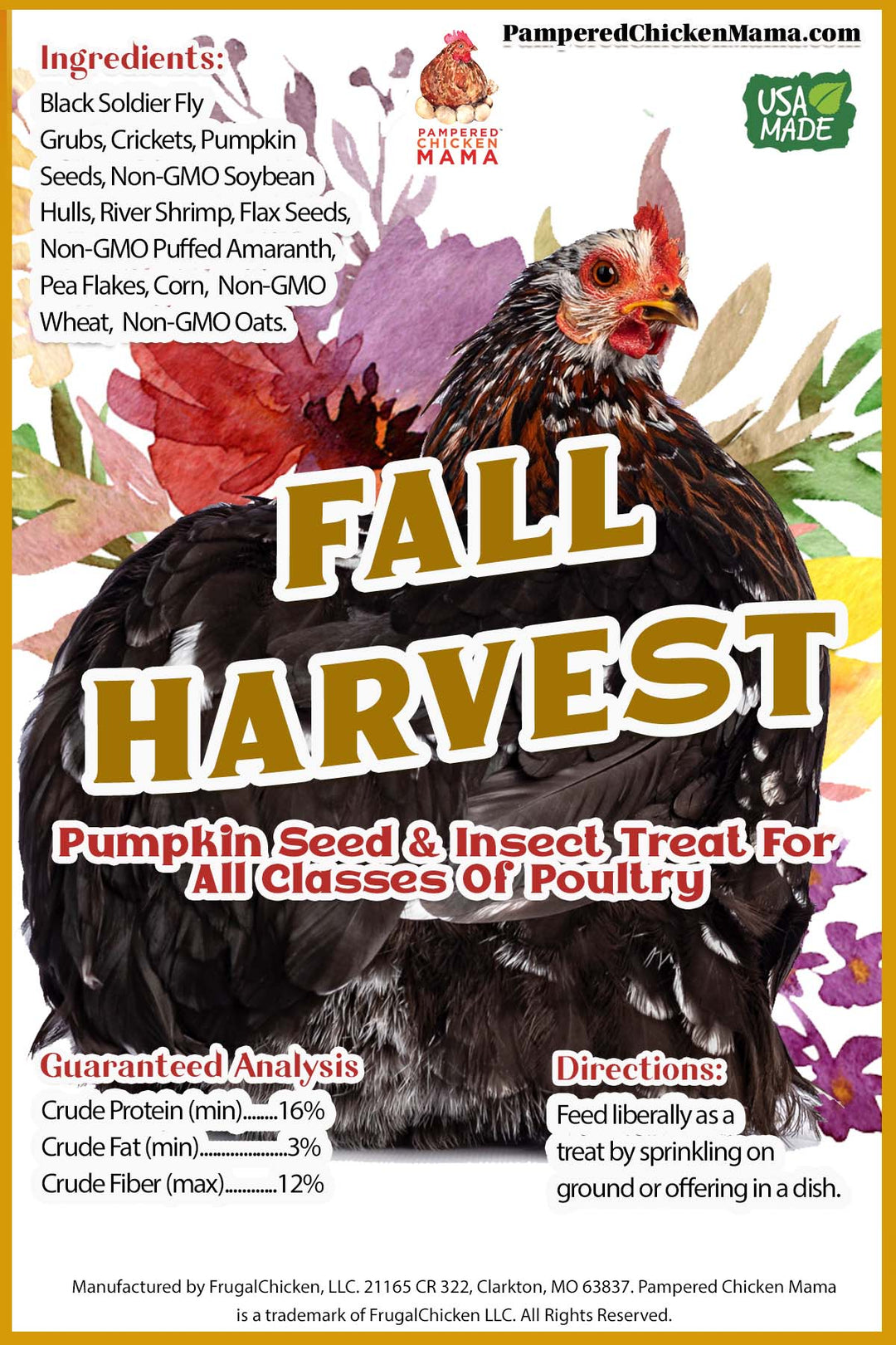 Boo Box 6lb fall Halloween chicken treats featuring insect protein mix in autumn-themed packaging by Dahlia Pets.