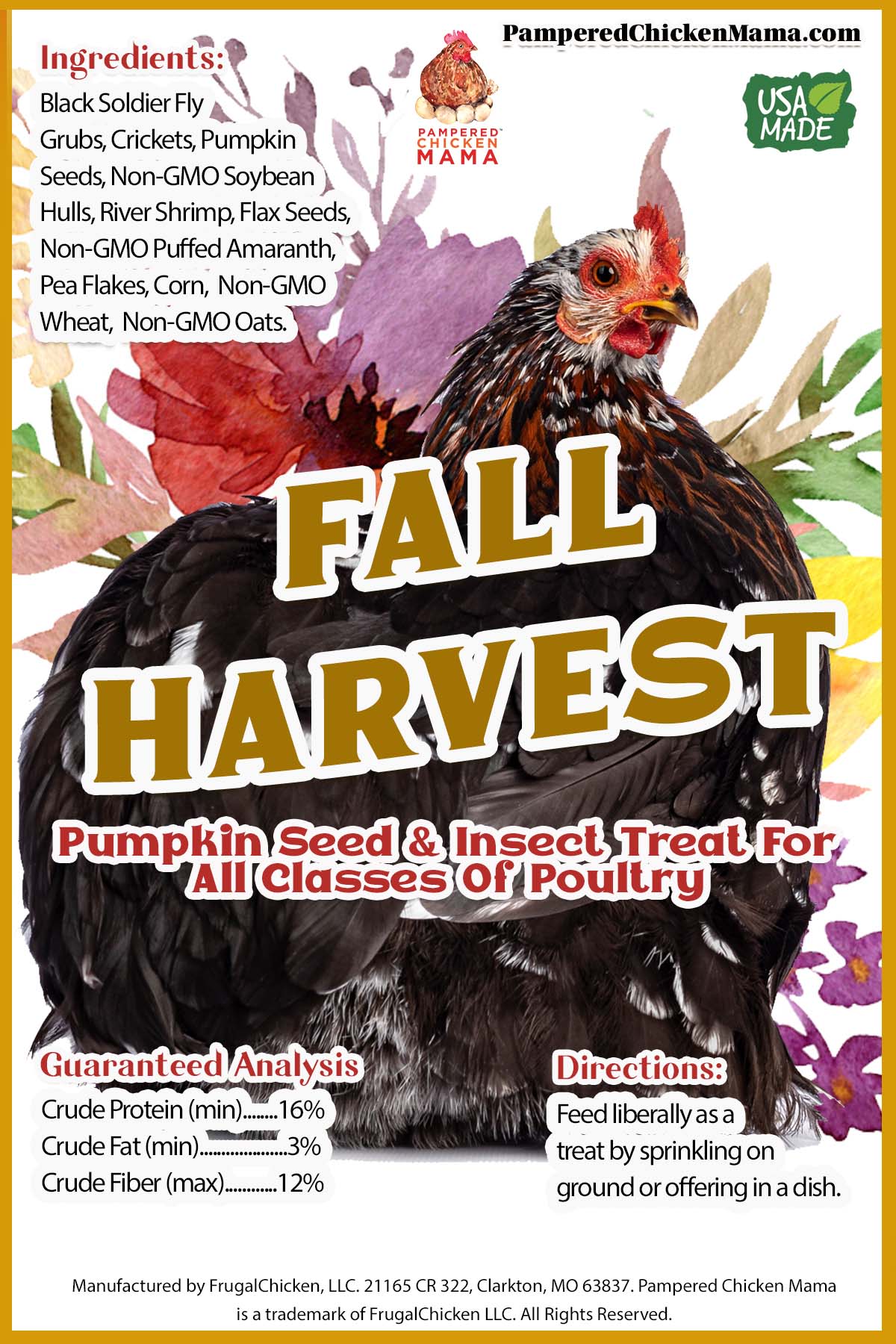 Boo Box 6lb fall Halloween chicken treats featuring insect protein mix in autumn-themed packaging by Dahlia Pets.