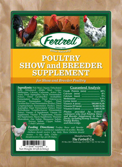 Fertrell High-Potency Breeder Supplement for poultry, 10 lb bag, supports fertility and feather health.