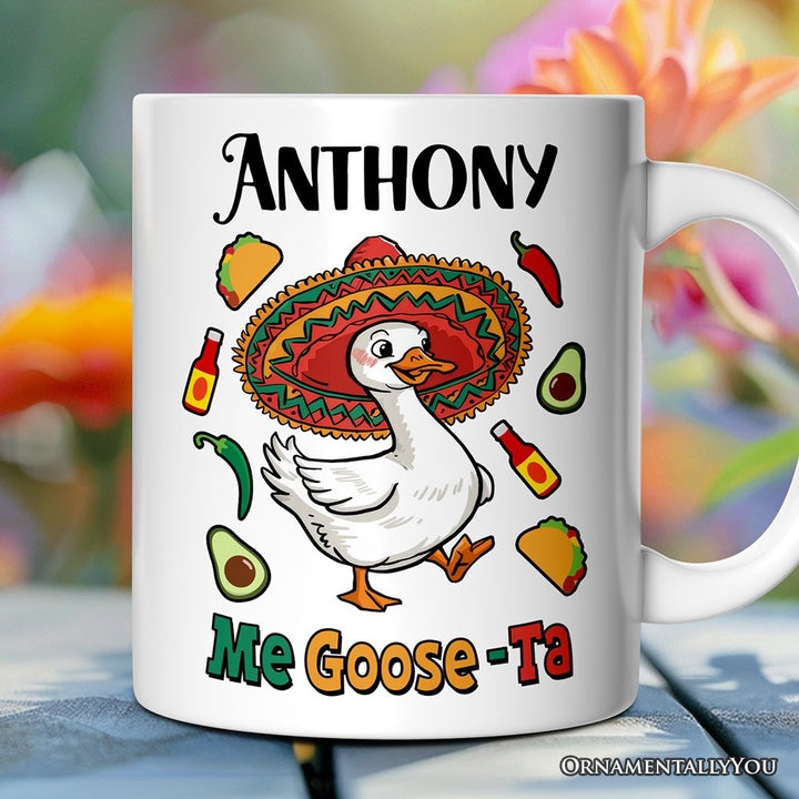 Taza personalizada "Me Goose-Ta", regalo de ganso sombrero mexicano con nombre personalizado