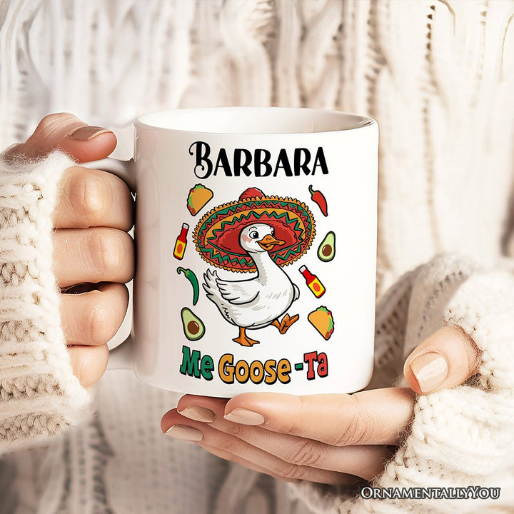 Taza personalizada "Me Goose-Ta", regalo de ganso sombrero mexicano con nombre personalizado