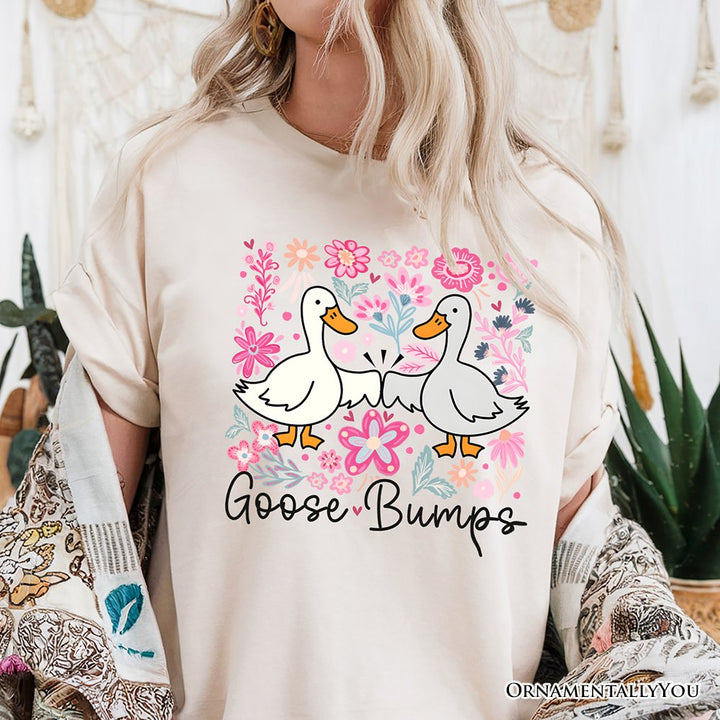 Funny Goose Bumps Floral T-Shirt, White, Natural and Black Sarcastic Goose Tee Gifts