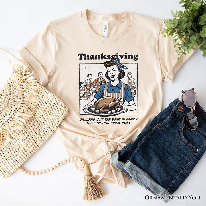 Thanksgiving Family Dysfunction Retro T-Shirt, Funny Holiday Humor Tee for Sarcastic Families