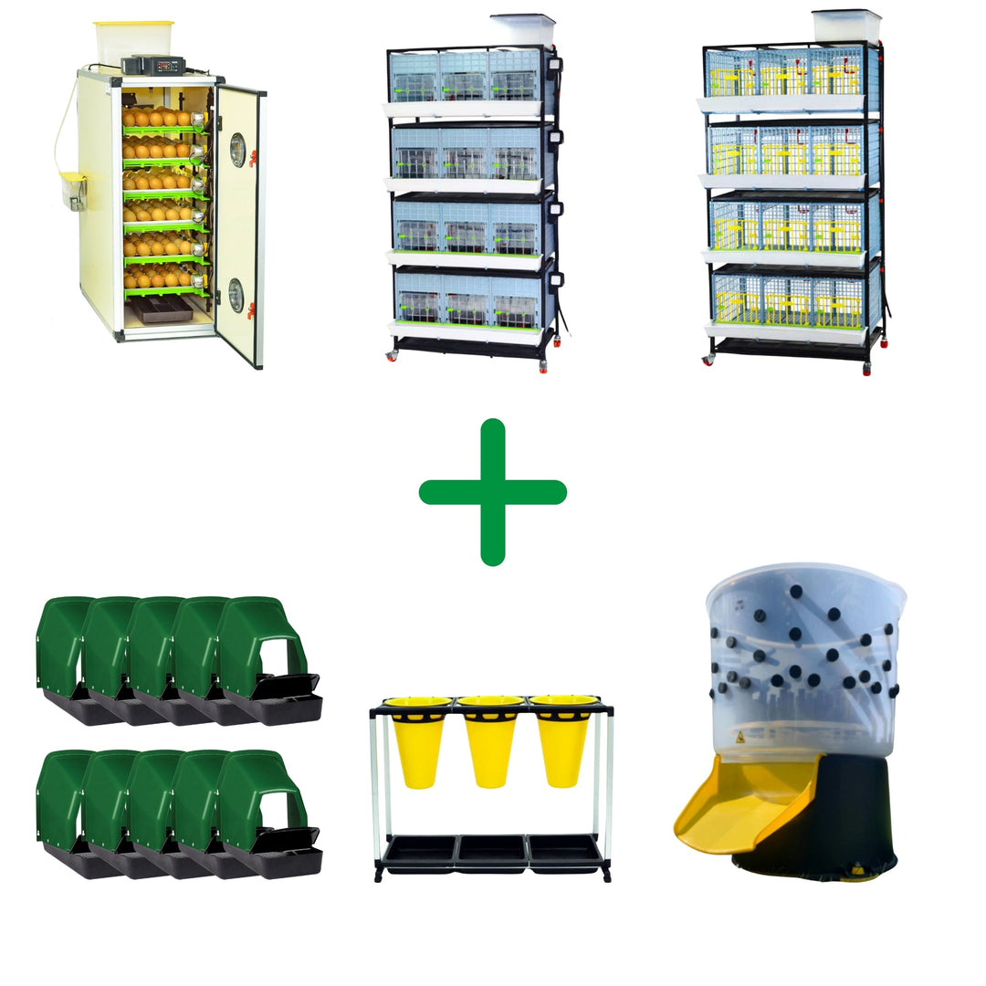 Complete Chicken Processing Kit with 180-egg automatic incubator and plucker by Hatching Time, designed for backyard farming