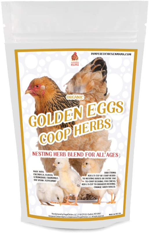Golden Eggs Nesting Herbs by Dahlia Pets - natural bedding blend with calendula and chamomile, ideal for chicken coops.