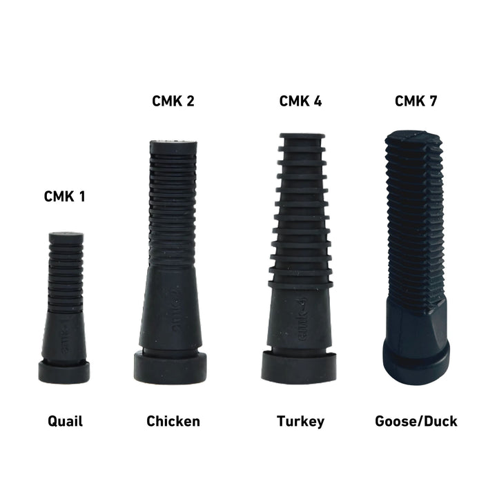 Cimuka quail feather plucker with 216 ABS plastic fingers and a 100W motor for efficient wet plucking.
