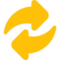 Yellow icon with two curved arrows pointing in opposite directions
