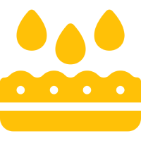 Yellow icon of a cake with candles on a white background