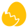 Yellow circle with a white line resembling an eggshell on a white background