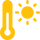 Yellow thermometer icon with a sun on a white background