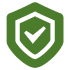 Green shield icon with a check mark on a white background