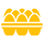 Yellow icon of a six-pack of eggs on a white background