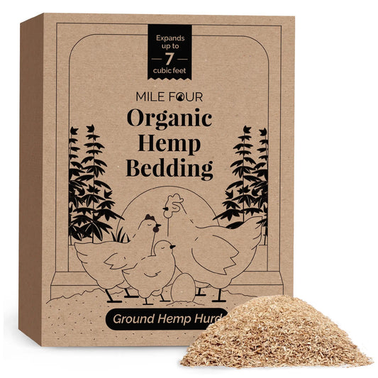 Organic hemp bedding for chicken coops, hyper absorbent, biodegradable, USA made, in a 7 cubic feet size by Mile Four