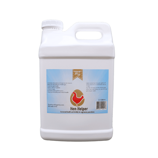Southland Organics Hen Helper Organic Probiotics & Electrolytes for layer chickens in a 2.5-gallon container