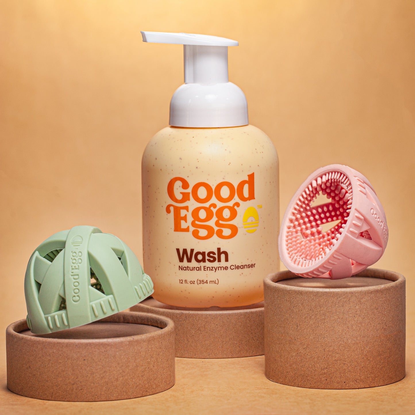 GoodEggStuff egg brush bundle with soft bristles and ergonomic handles, designed for chicken egg washing.