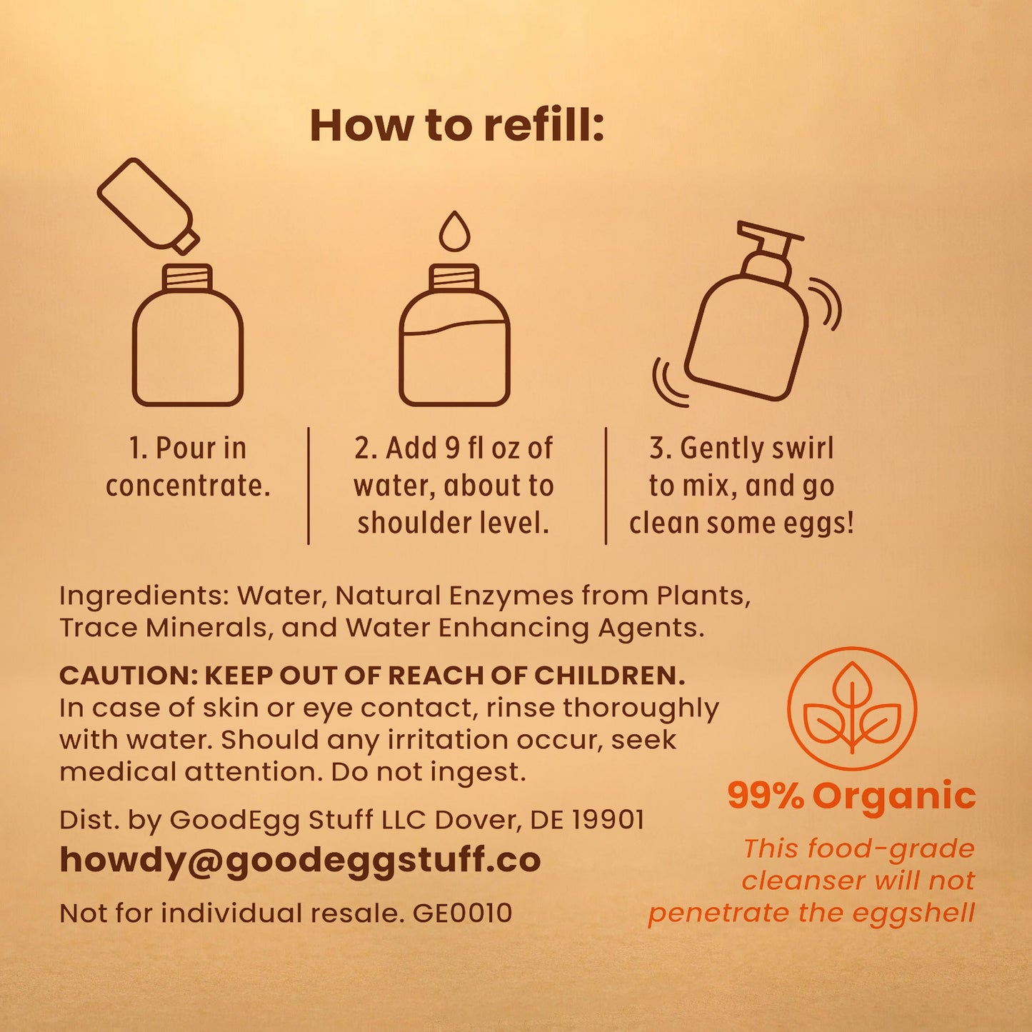 GoodEgg Wash concentrated egg wash refill, two bottles with a sleek design, branded GoodEggStuff