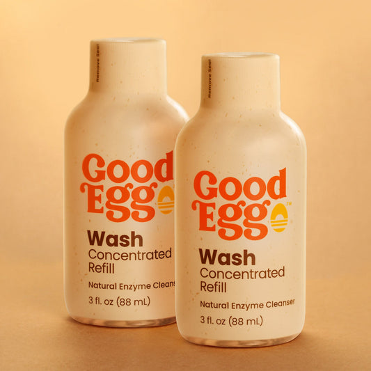 GoodEgg Wash concentrated egg wash refill pack, featuring two eco-friendly 8 oz bottles.