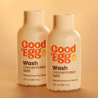 GoodEgg Wash concentrated egg wash refill pack, featuring two eco-friendly 8 oz bottles.