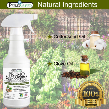 Premo Natural Plant Pest Control Spray 32oz bottle, organic non-toxic pesticide for garden pest prevention