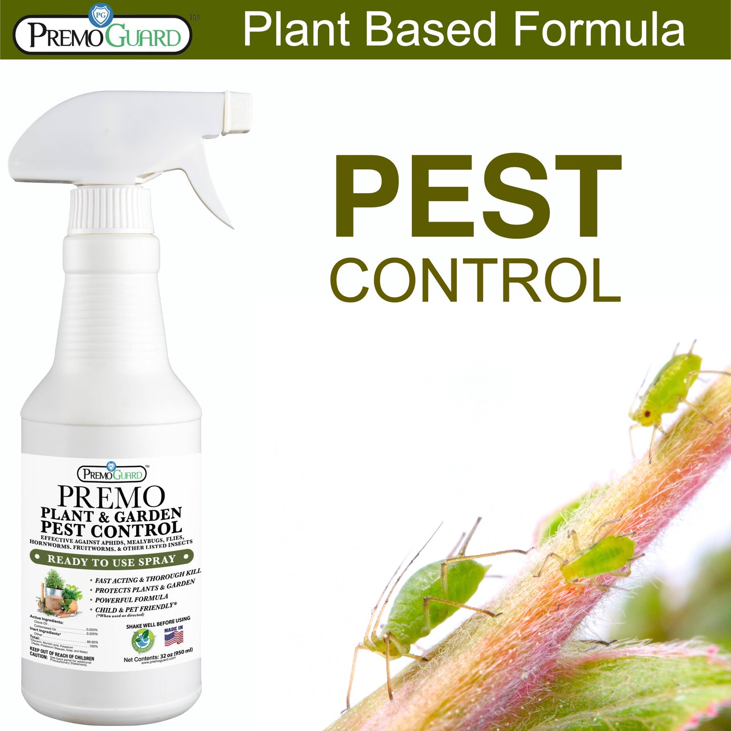 Premo Natural Plant Pest Control Spray 32oz - Organic Garden Safe