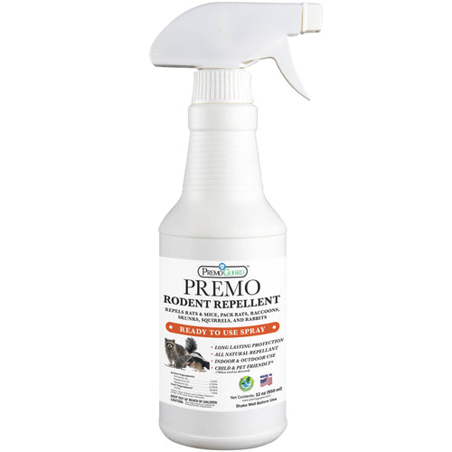 32oz peppermint oil rodent repellent spray bottle by Premo Natural Products, eco-friendly and non-toxic for pest control