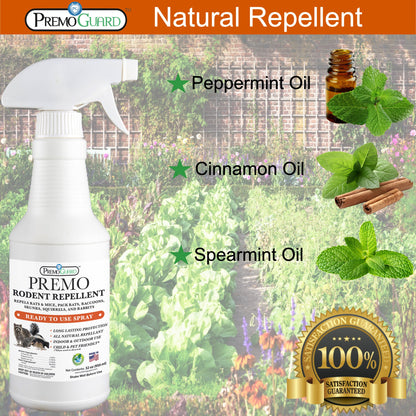 Spray répulsif contre les rongeurs - 940 ml - À base de plantes, entièrement naturel et non toxique - Par Premo Guard