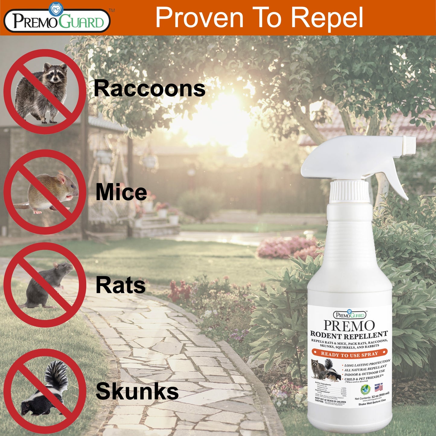 32oz biodegradable rodent repellent spray with peppermint oil by Premo Natural Products