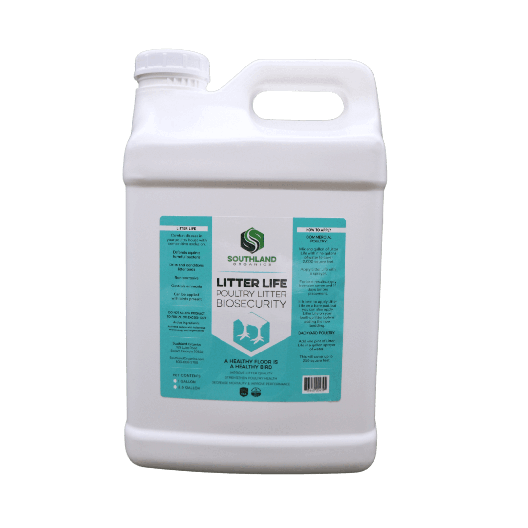 Southland Organics Litter Life Organic Poultry Litter Amendment in 1 Gallon bottle, promoting ammonia control and beneficial
