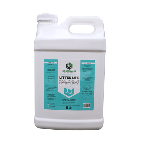 Southland Organics Litter Life Organic Poultry Litter Amendment in 1 Gallon bottle, promoting ammonia control and beneficial