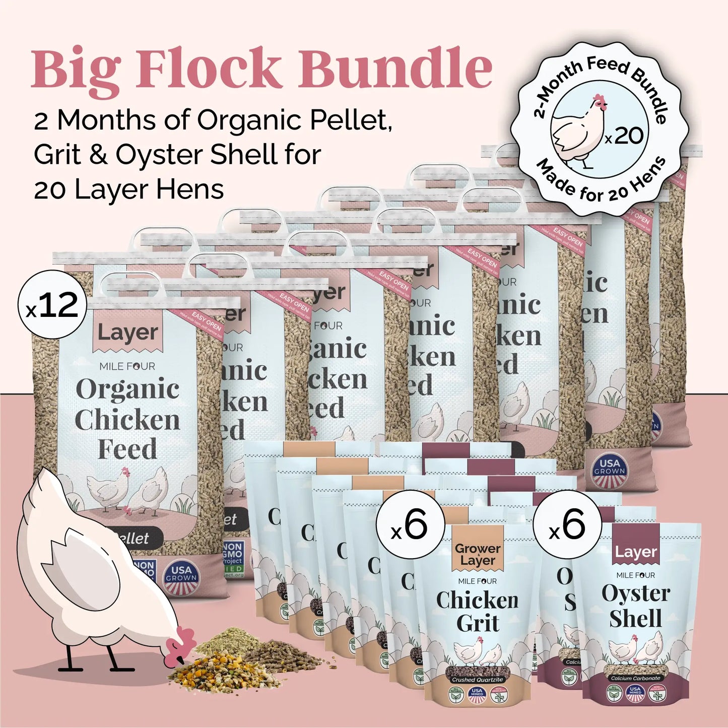 Organic Layer Feed Bundle 20 Hens | 2 Month Supply + Grit & Shell