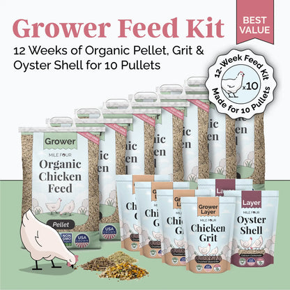 Organic Grower Feed Kit - 12 Week Supply for 10 Pullets w/ Grit