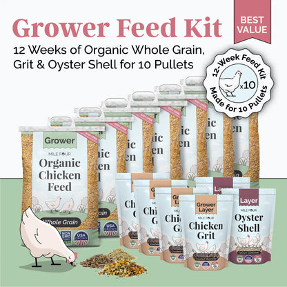 Organic Grower Feed Kit - 12 Week Supply for 10 Pullets w/ Grit