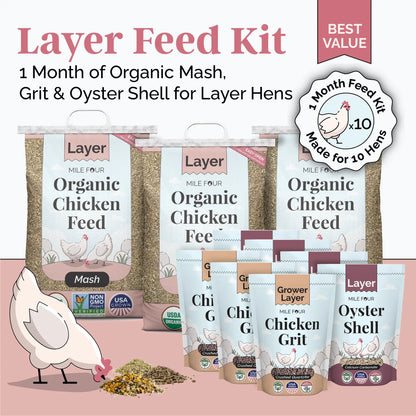 Organic Layer Feed Kit - 1 Month Supply for 10 Chickens w/ Grit