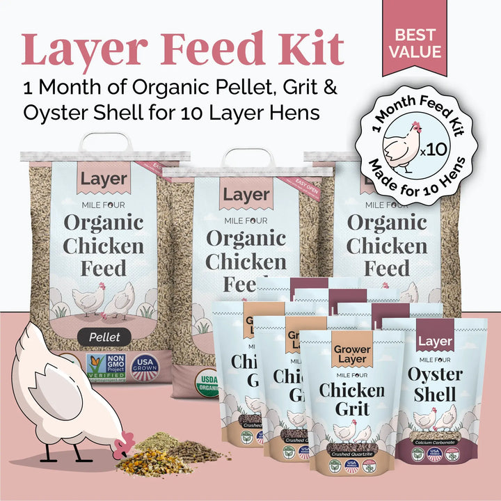 Organic Layer Feed Kit - 1 Month Supply for 6 Chickens w/ Grit