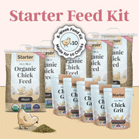 Organic chick feed kit by Mile Four with mash feed and grit for 10 chicks, suitable for 8 weeks
