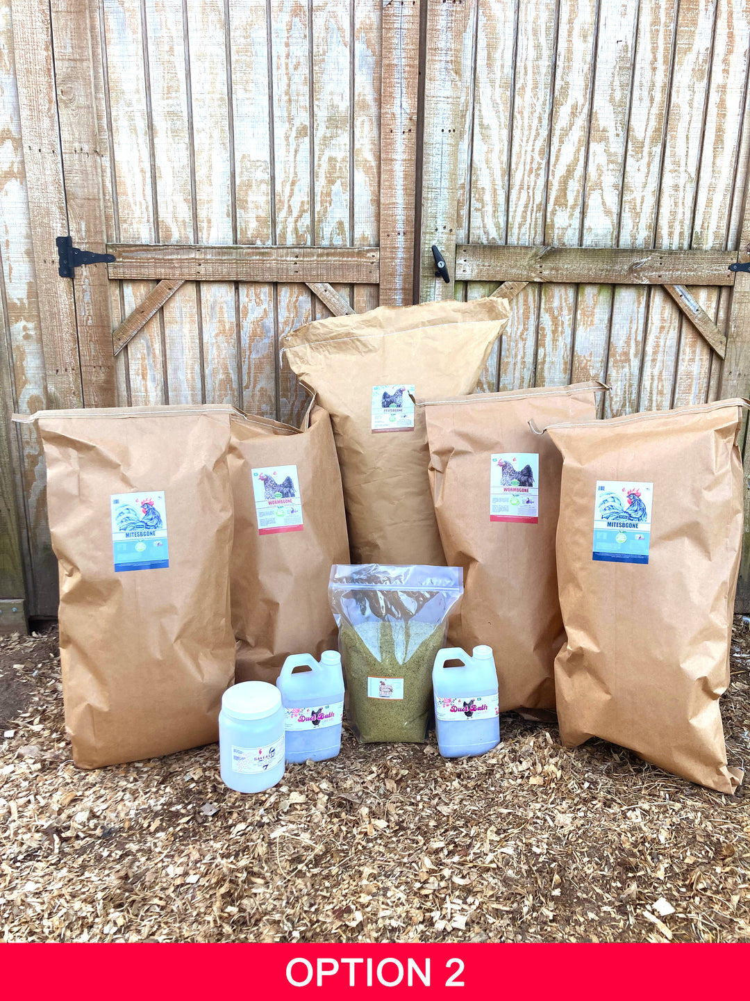 Natural parasite control bundle including herbal dust bath and chicken coop maintenance supplies by Dahlia Pets.