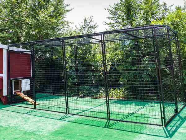 OverEZ Chicken Coop pre-painted steel walk-in chicken run, 15ft long, 6'6\" wide, 6'3\" high, perfect for backyard chickens.