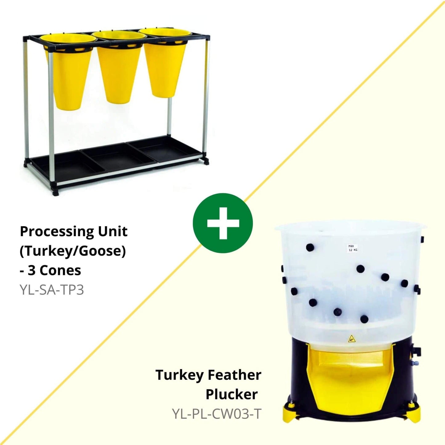 Turkey processing kit with durable ABS plastic, featuring a 3-cone unit and plucker by Hatching Time.