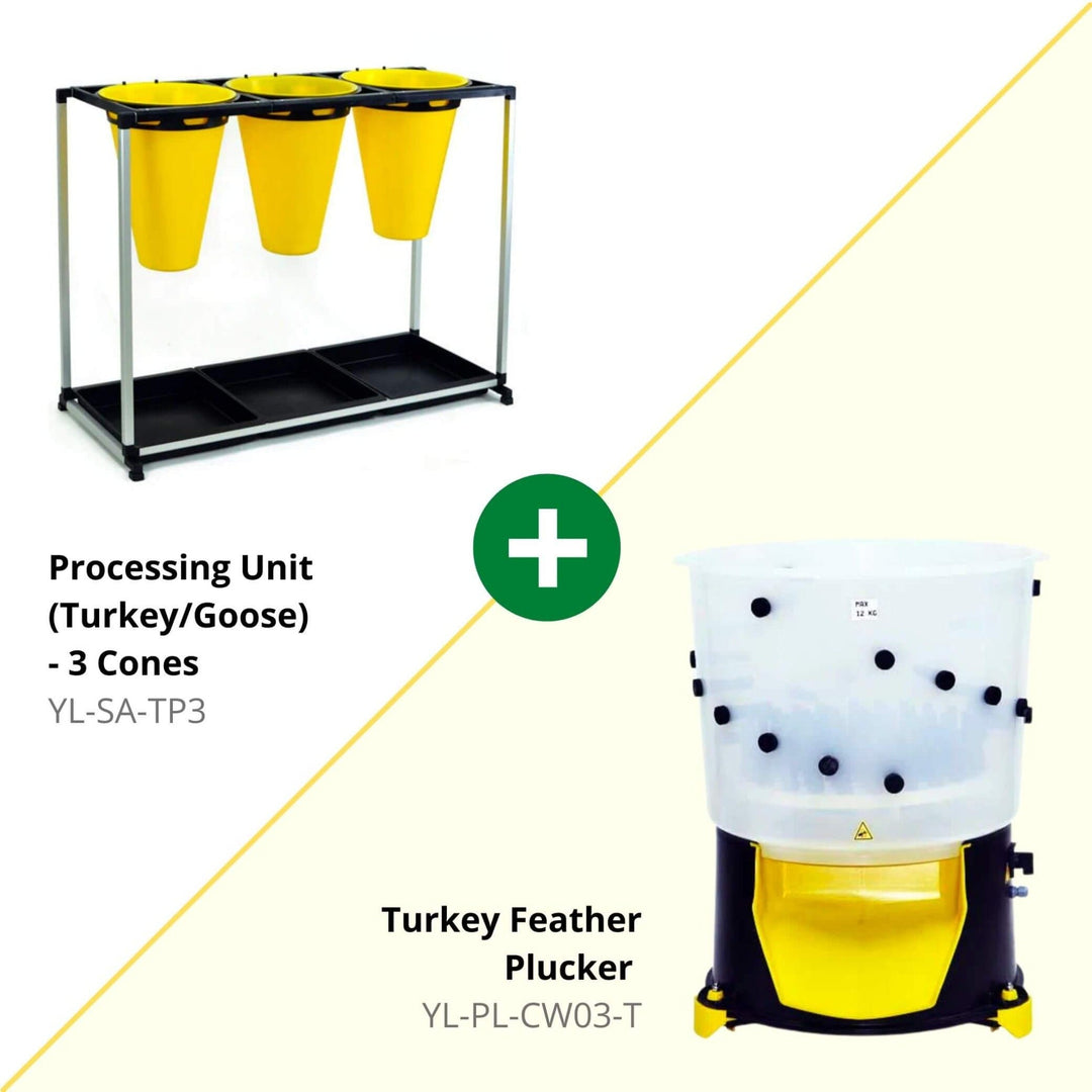 Turkey Processing Kit - Durable ABS Plastic 3-Cone Unit & Plucker