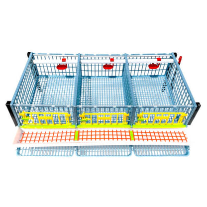 Stackable plastic 2-layer quail breeding cage for 30 birds by Hatching Time, featuring traditional and jumbo flooring option