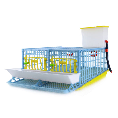 Cimuka plastic quail breeding cage with two sections, designed for 10 birds, offering traditional flooring option.